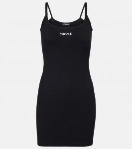 Мини-платье из хлопковой смеси с логотипом Versace, черный