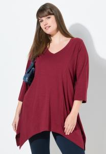 Топ Ulla Popken FINITION EN POINTE COL EN V MANCHES 3/4, Dark Cherry Red/Red