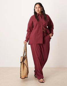 Свободные брюки-клеш из сирсакера Curve бордового цвета Asos Design