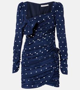 Мини-платье в горошек с драпировкой и бантом Alessandra Rich, Navy Blue-White
