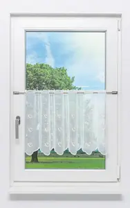 Штора для кафе с кружевом Плауэн - цветочные полосы (Ш x В) 163 см * 45 см Бежевый/бежевый Plauener Spitze