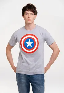 ФУТБОЛКА Logoshirt "Marvel Comics — Logoshirt Капитана Америки" с лицензионным принтом, цвет Grau-Meliert
