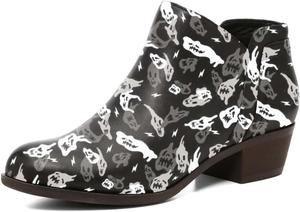 Женские стильные ботильоны с закрытым носком на низком широком каблуке, с боковой молнией, короткие ботинки, модная рабочая обувь, размеры 4-16 US Wo wagas, Ghost Pattern