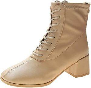 Женские теплые ботинки Yiozoi до щиколотки, осень и зима, уличные кожаные туфли с устойчивым каблуком, прочные, с квадратным носком, повседневные женские ботинки, Khaki