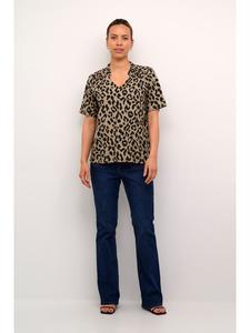 Блузка KAtina с короткими рукавами, стандартный крой, коричнево-черный цвет, анималистичный принт Kaffe