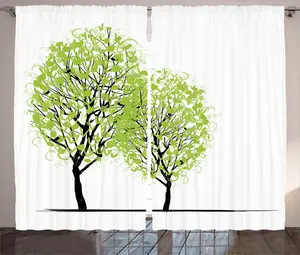 Штора ABAKUHAUS Дерево жизни в деревенском стиле, для теплого сезона, универсальная ленточная штора для гостиной с петлями и крючками, 280 x 245 см, зеленый, черный, синий Abakuhaus
