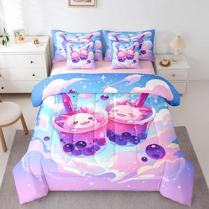 Erosebridal Комплект постельного белья Cartoon Salamander с милыми океанскими животными в розовых тонах для детей и подростков, Pink Purple Blue