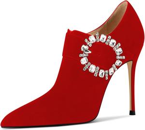 Женские ботильоны FYS с заостренным носком, высокой шпилькой, для платья, с кристаллами и пряжкой, для вечеринок, выпускных и танцев, размер 4-15 США, Red