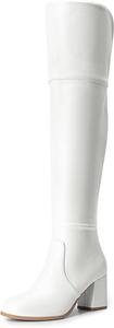 Женские сапоги DREAM PAIRS выше колена с блочным каблуком, White-Pu