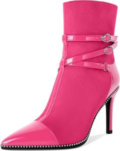 Женские ботильоны SAMMITOP на высоком каблуке с острым носком, сексуальные с ремешком и пряжкой, молнией, серебристыми бусинами, осенне-зимние короткие сапожки, туфли на каблуке 10 см