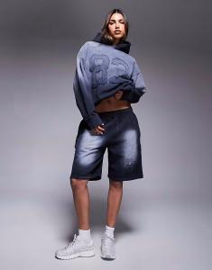 Короткие свободные шорты с необработанным краем в стиле университетской школы, черный с потертостями Courtside