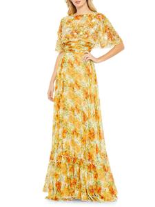 Платье А-силуэта с цветочным принтом Mac Duggal, цвет Yellow Multi