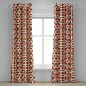 Племенная штора ABAKUHAUS с люверсами, доисторический традиционный ацтекский народный мотив с геометрическим рисунком на основе треугольников, декоративная двухпанельная штора, 280 см x 245 см, цвет: бирюзовый, кремовый, красный