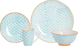 Набор столовых приборов из 24 предметов с ручной печатью - синий Nicola Spring