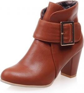 Женские ботинки VULTRO с модным круглым носком, массивным каблуком-блоком, на застежке и с пряжкой, ботильоны в стиле милитари, Brown