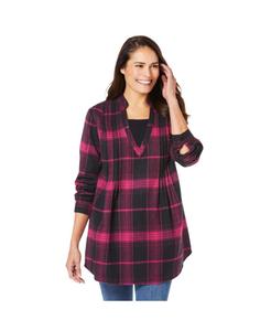 Фланелевая туника больших размеров с многослойным дизайном Woman Within, Pink black plaid