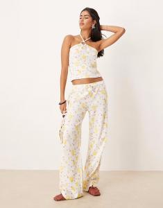 Широкие брюки с вафельным узором и лимонным принтом Asos Design