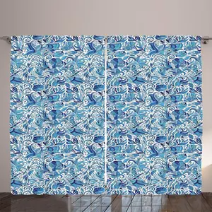 Занавеска ARANDE с цветочным рисунком, турецкое керамическое искусство, принт Завихрение природы, уходящая вдаль, ближневосточный дизайн, 280 x 245 см, цвет: сине-темно-синий и зеленый Abakuhaus
