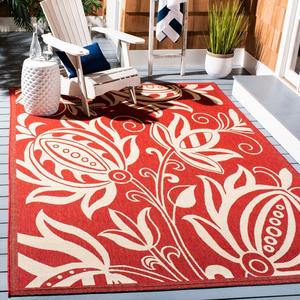 Ковер SAFAVIEH, 239 x 239 см, Washable коллекции Outdoor Courtyard - квадратный, Red & Natural, без линьки и легкий в уходе, идеален для патио, заднего двора, прихожей (CY2961-3707)