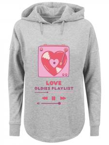 Толстовка большого размера с капюшоном Love Oldies Playlist ко Дню святого Валентина в сером цвете F4NT4STIC