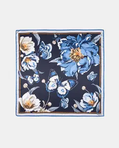 Женский платок Grand Carré с принтом роз и бабочек Naulover, темно-синий