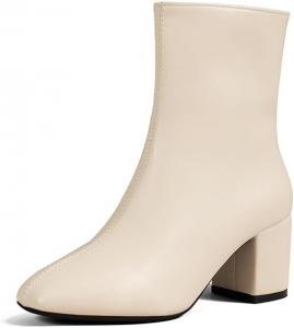 Женские ботильоны с острым квадратным носком, на массивном каблуке, с боковой молнией, из ПУ, элегантные короткие ботинки для платья, повседневная и офисная обувь Hhhchpm, Beige