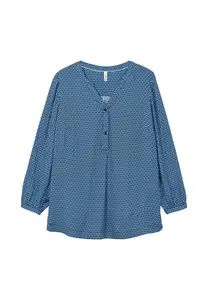 Длинная туника с минимальным принтом и планкой на пуговицах Sheego, цвет Tiefblau Gemustert