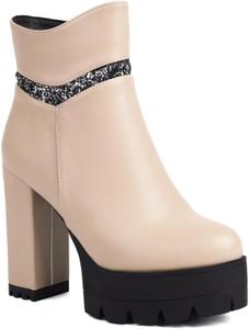 Женские модные блестящие босоножки на высокой платформе Aflngle с толстым каблуком, ботильоны до щиколотки с круглым носком, боковой молнией и блестящими нашивками для платья, Khaki