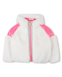 Детская куртка с капюшоном и молнией из меха Billieblush, белый/розовый