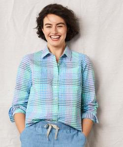 Рубашка из сирсакера Vacationland, с длинным рукавом, в клетку, японский крой.