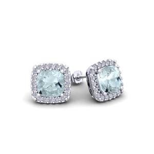 Серьги с драгоценными камнями огранки «кушон» 2 1/4 карата и бриллиантами в форме ореола из стерлингового серебра Superjeweler, аквамарин