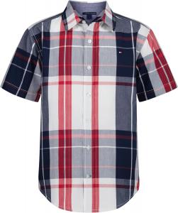 Рубашка Tommy Hilfiger Blue Skies с короткими рукавами для мальчиков (для детей старшего возраста), White/Navy/Red Oversized Plaid
