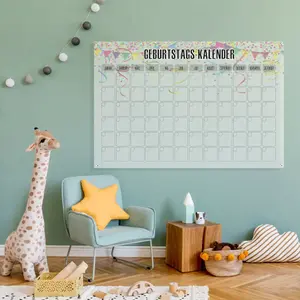 Предмет настенного декора Queence "С Днем Рождения", календарь на день рождения, детский, настенный календарь, акриловое стекло 60х40х0,4 см, цвет bunt