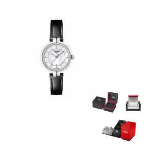 TISSOT Часы Flamenco Collection Quartz Movement Women's Watch Watch 30mm White Dial Stainless Steel Case Leather Strap, White Dial