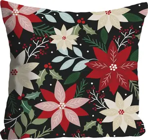 Декоративная подушка Queence "Рождественская звезда", чехол без наполнения, 1 шт 40х40 см, желтый/зеленый/темно-красный