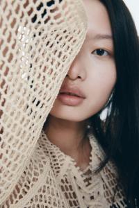 Рубашка ажурной вязки с кружевом H&M, бежевый