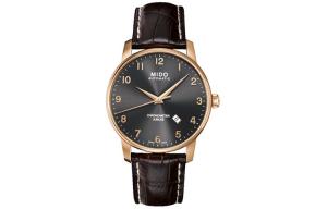 MIDO Часы Baroncelli Automatic Mechanical Movement Men's Watch Watch 42mm Gray Dial PVD Coating Watch Case Leather Strap, Black