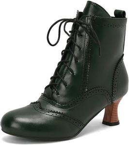 Женские винтажные викторианские ботильоны на шнуровке, готические с низким каблуком «китен», с остроконечной носочной частью, ведьминские ботильоны в ретро-ренессансном стиле с боковой молнией для вечеринки, выпускного или вечера Generic, Green