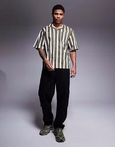 Рубашка свободного кроя с короткими рукавами Hugo Blue зеленого цвета в полоску