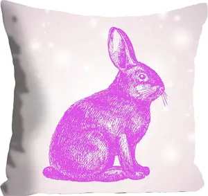 Декоративная подушка Queence "Хьюго", с розовым зайчиком, чехол без наполнения, 1 шт 40х40 см, розовый
