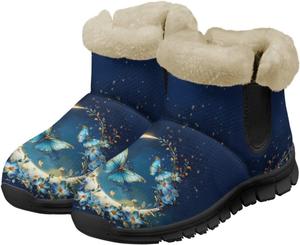 Женские зимние ботинки Jeiento Butterfly с мехом, пушистые, утепленные, удобные для зимы, Blue Butterfly Moon Flower