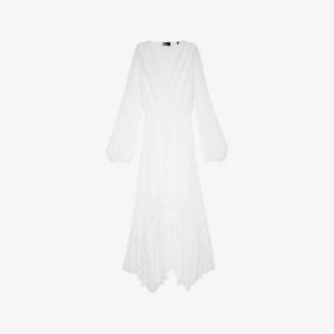 Платье макси The Kooples с плиссировкой и кружевной отделкой, экрю