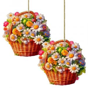 Набор из 2 деревянных рождественских украшений «Корзина с ромашками», автор: Г. Дебрехт Designocracy, мультиколор