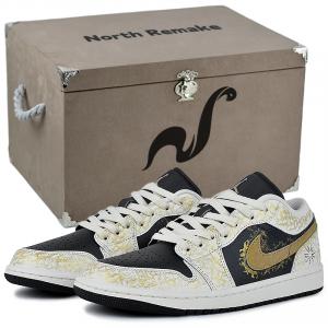 Jordan Кроссовки мужские баскетбольные Air 1 устойчивые к истиранию низкие винтажные черно-белые с золотым богом солнца в подарочной коробке, цвет Gold Sun God-Gift Box 3