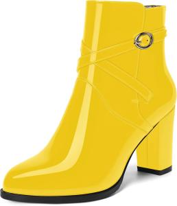 Женские модные ботильоны SKYSTERRY с закругленным носком, на высокой квадратной подошве и 8,4 см каблуке, лаковые, на каждый день, Yellow