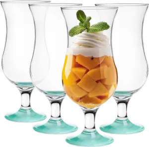 Бокалы GLASMARK с бирюзовыми ножками, набор из 4 шт., 420 мл, большие (макс. 470 мл), 4 предмета, стиль Ураган, коктейльный бокал Poco Grande, бокал для вечеринки Ураган Glasmark KROSNO 1992