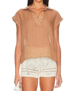 Linen Short Sleeve Pullover Top In Desert Brown Bella Dahl