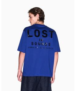 Футболка с коротким рукавом, круглым вырезом и принтом на спине, свободного кроя ARMANI EXCHANGE, синий