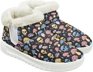 Женские ботинки JoyLamoria с принтом черепа, противоскользящие, утепленные, пушистые, для работы зимой, Skull Mushroom Print