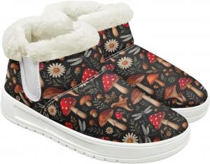 Женские пушистые зимние ботинки для снега для женщин и мужчин, удобные ботильоны на липучке, теплые мягкие ботинки с тянущейся манжетой Cugasmaru, Daisy Mushroom